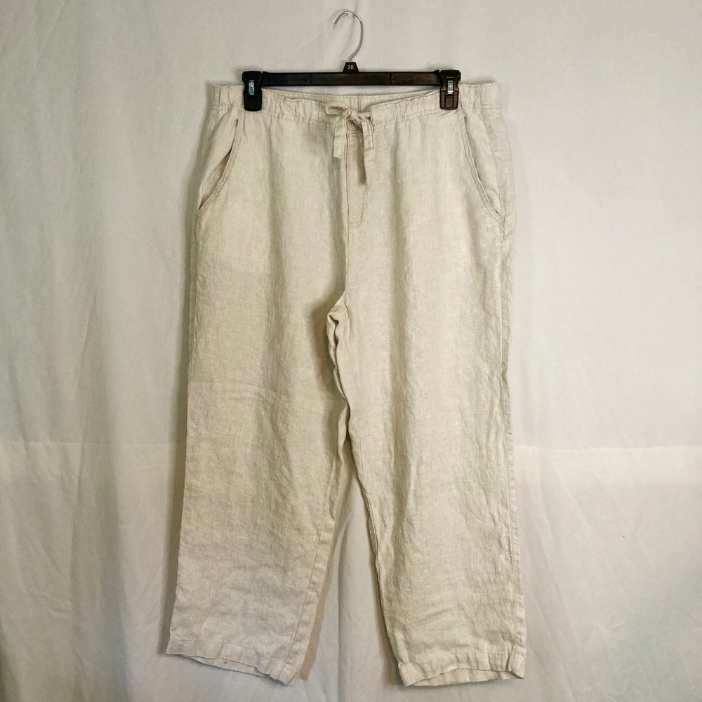 Ocean + Coast Beige 100% Linen Cropped Straight Leg Pants XL Coastal Boho Beach